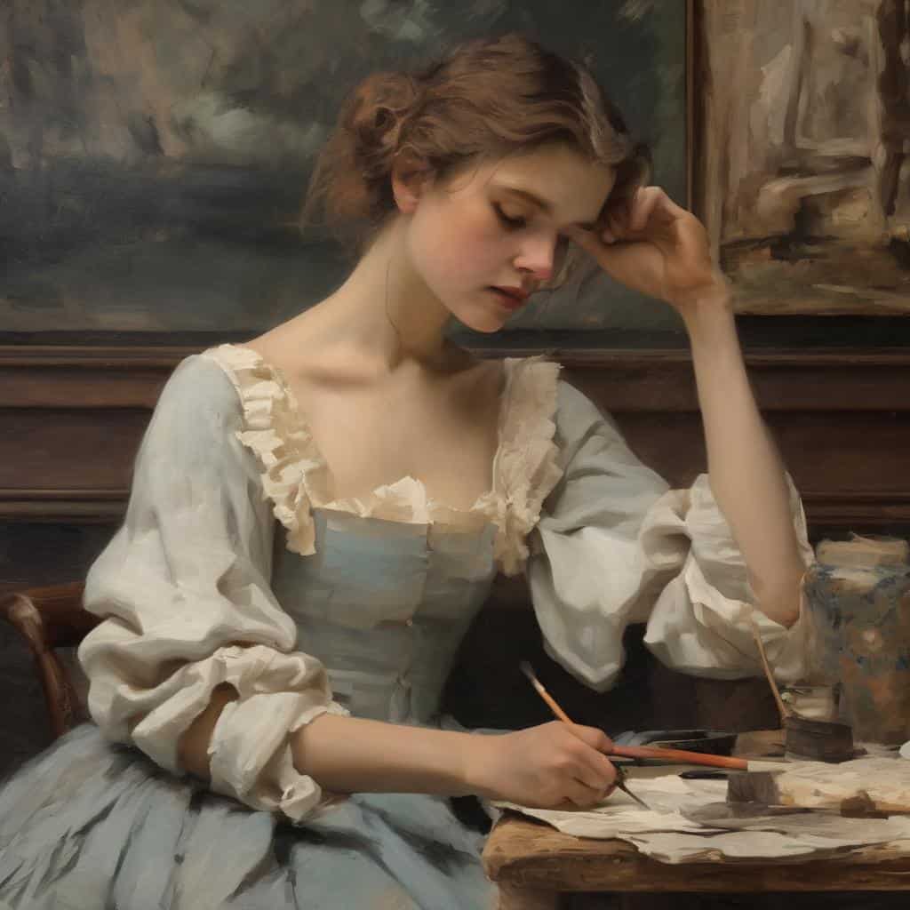 Φύση και τέχνη, νεαρή γυναίκα ζωγράφος, καλλιτεχνική δημιουργία, ιστορική τέχνη, μορφές και τοπία.