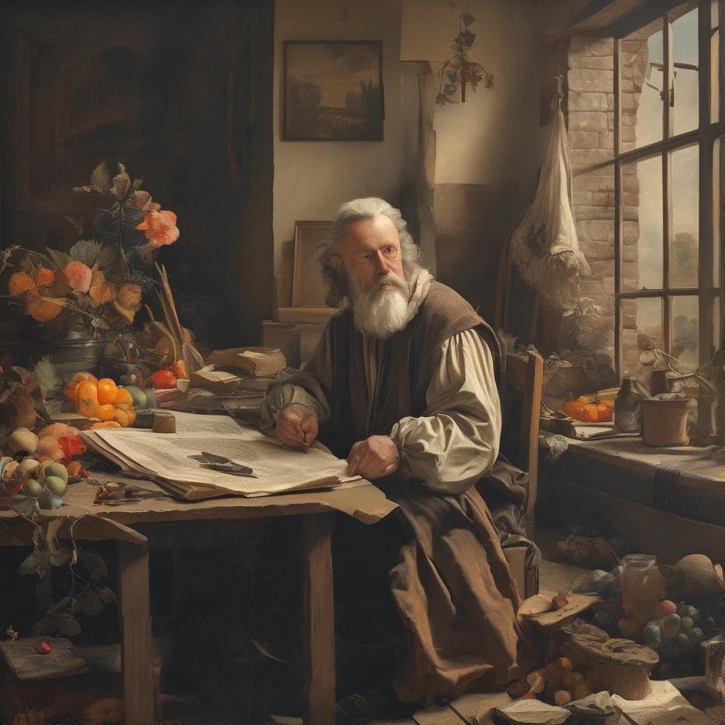 Χαρακτηριστική εικόνα με ιστορικό καλλιτέχνη και φυσική έμπνευση, που απεικονίζει την τέχνη και τον κόσμο από τη φύση.
